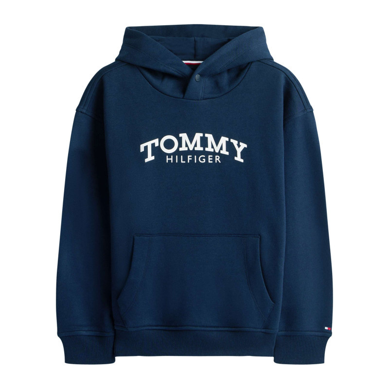 Tommy Hilfiger - Sweat En Coton Mélangé Marine Pourvu D'un Col à Capuche Boutonné - Bleu Foncé