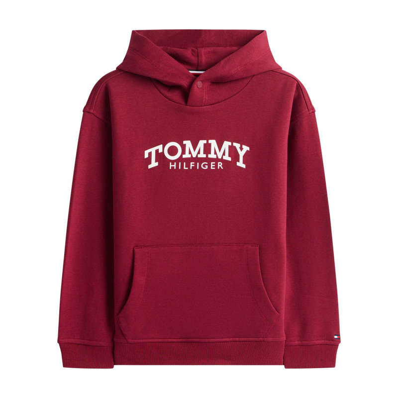 Tommy Hilfiger - Sweat En Coton Mélangé Bordeaux Pourvu D'un Col à Capuche Boutonné - Rouge Foncé