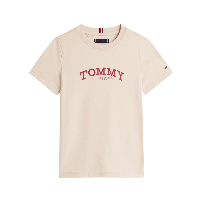 Tommy Hilfiger - T-shirt En Coton Beige à Coupe Droite Pourvu D'un Imprimé De La Marque - Beige