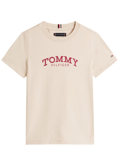 T-shirt en coton beige à coupe droite pourvu...