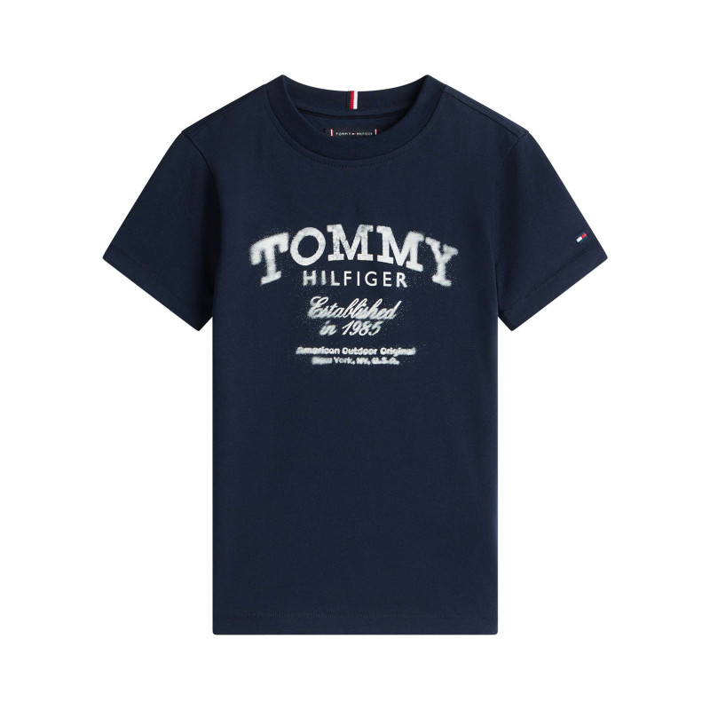 Tommy Hilfiger - T-shirt En Coton Marine à Coupe Droite Pourvu D'un Imprimé De La Marque - Bleu Foncé