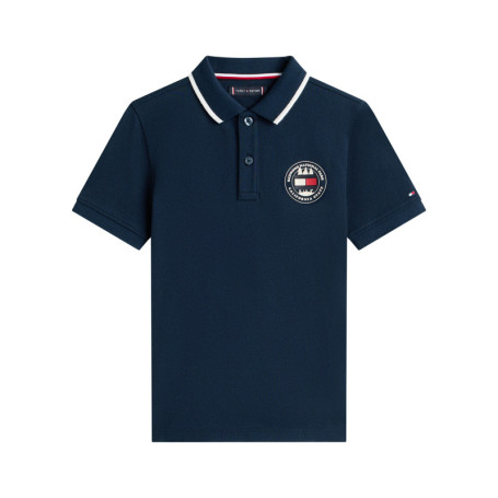 Polo en coton marine à coupe droite pourvu d'un...