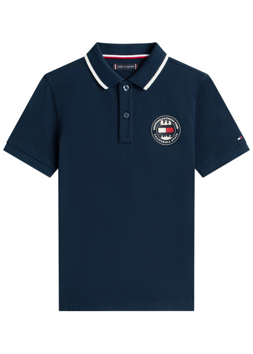 Polo en coton marine à coupe droite pourvu d'un...