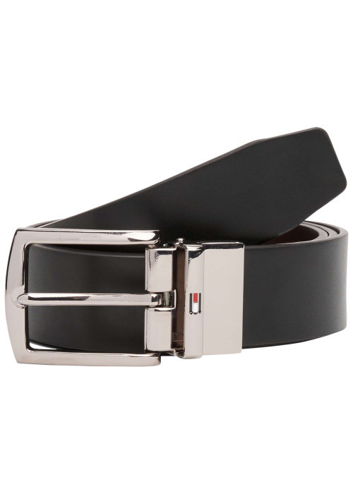 Ceinture réversible Denton en cuir noir et brune avec boucle ardillon
