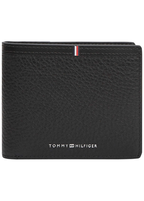 Portefeuille en cuir noir aspect grainé pourvu du nom de la marque