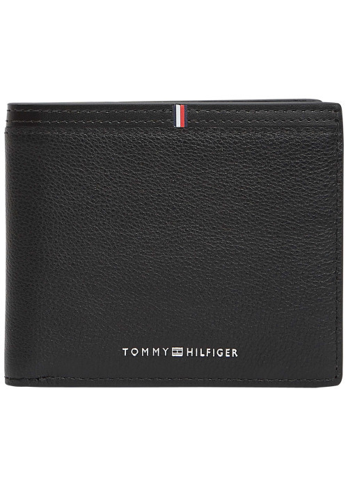 Portefeuille en cuir noir aspect grainé pourvu du nom de la marque
