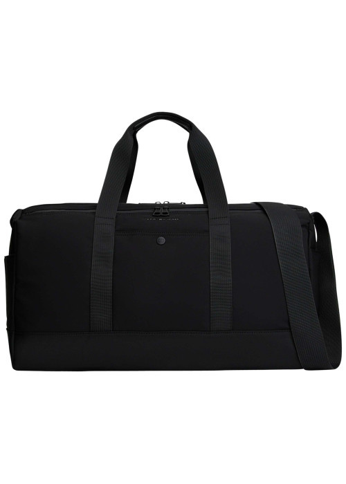 Sac weekender noir en maille lisse pourvu d'une bandoulière plate