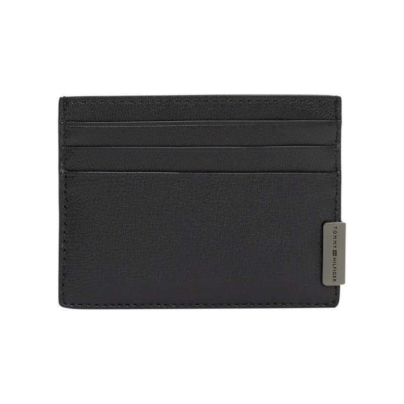 Tommy Hilfiger - Porte-cartes En Cuir Noir Aspect Grainé Pourvu D'une Plaque Embossée - Noir