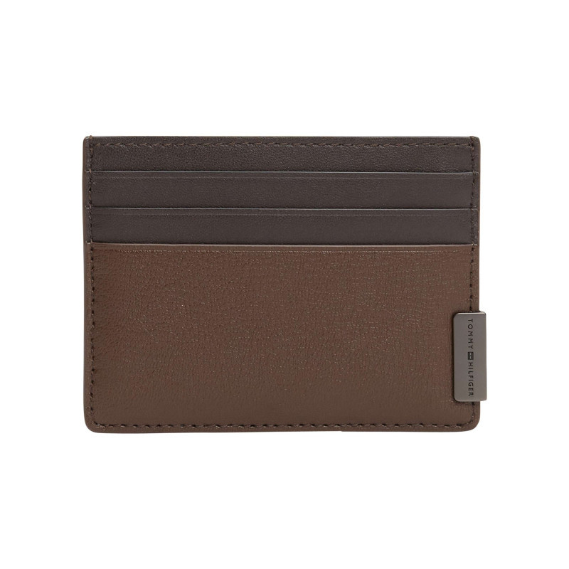 Tommy Hilfiger - Porte-cartes En Cuir Marron Aspect Grainé Pourvu D'une Plaque Embossée - Marron