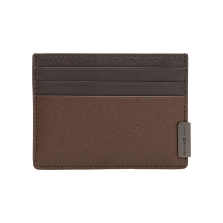 Porte-cartes en cuir marron aspect grainé...