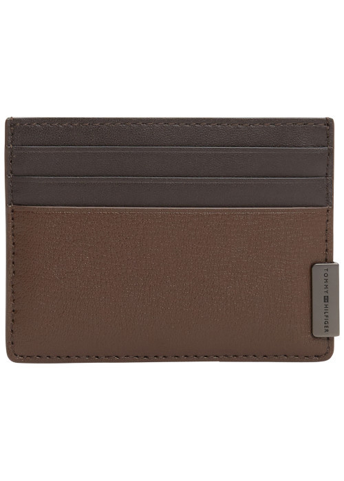Porte-cartes en cuir marron aspect grainé...