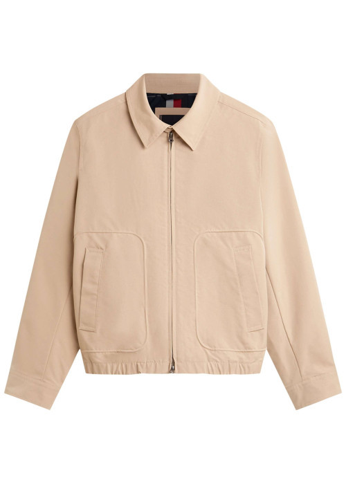Blouson beige à coupe ajustée pourvu d'un col à revers et de manches longues