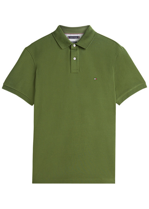Polo en coton biologique vert à coupe ajustée pourvu d'un col boutonné
