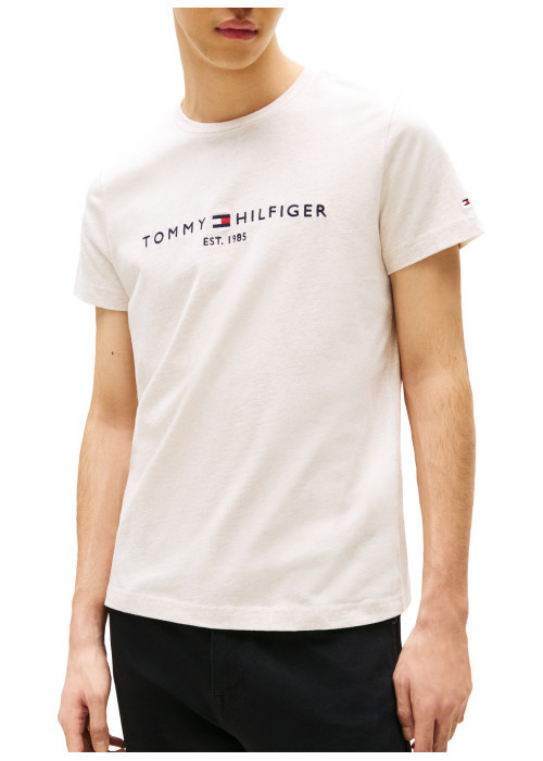 T-shirt en coton écru à coupe droite pourvu du nom de la marque brodé