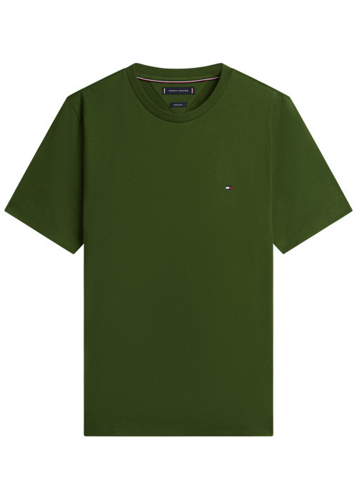 T-shirt en coton vert à coupe droite pourvu d'un col rond et de manches courtes