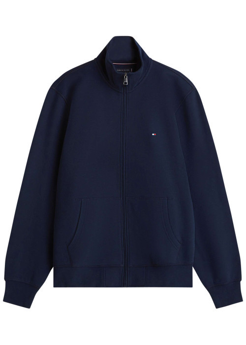 Sweat marine pourvu d'une coupe ajustée et d'un col montant zippé