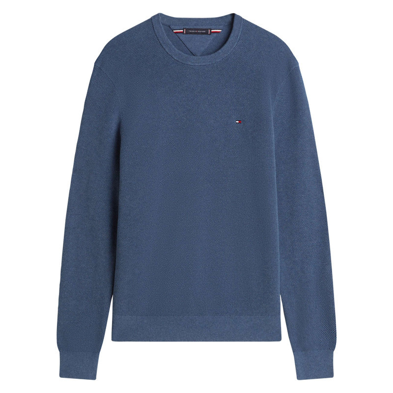 Tommy Hilfiger - Pull En Coton Biologique Bleu à Coupe Ajustée Pourvu D'un Col Rond - Bleu