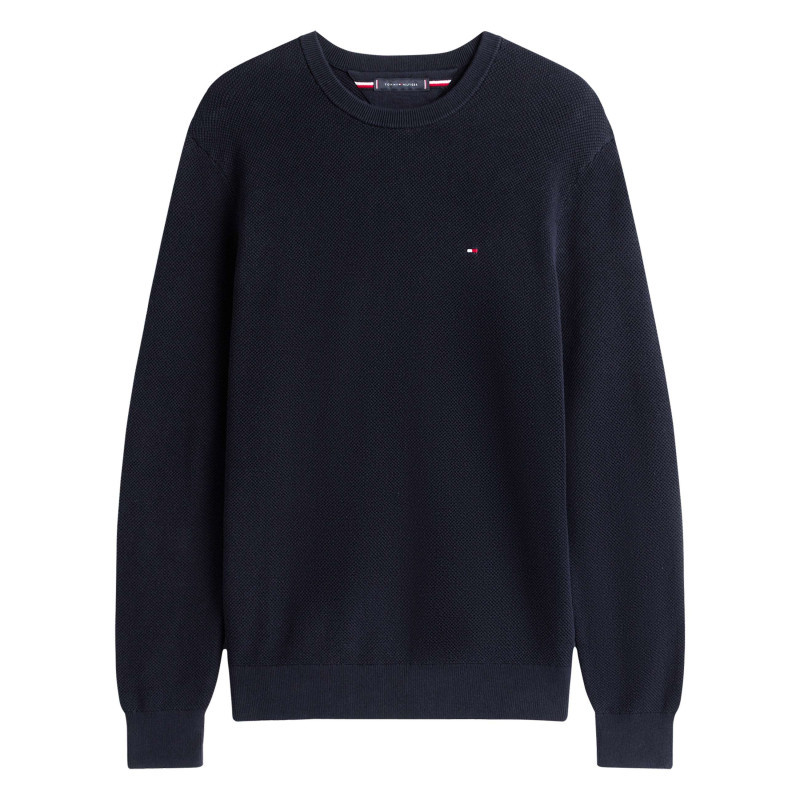 Tommy Hilfiger - Pull En Coton Biologique Marine à Coupe Ajustée Pourvu D'un Col Rond - Bleu Foncé