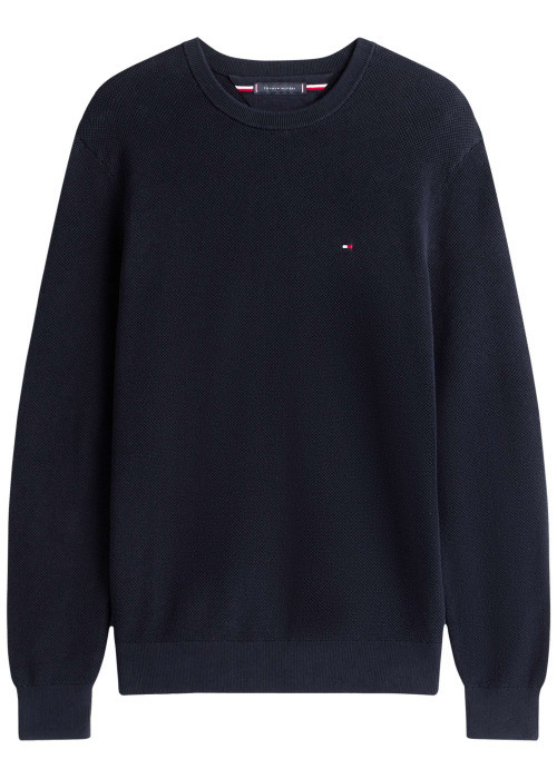 Pull en coton biologique marine à coupe ajustée pourvu d'un col rond