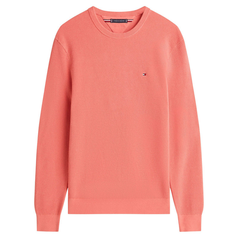 Tommy Hilfiger - Pull En Coton Biologique Rose à Coupe Ajustée Pourvu D'un Col Rond - Rose