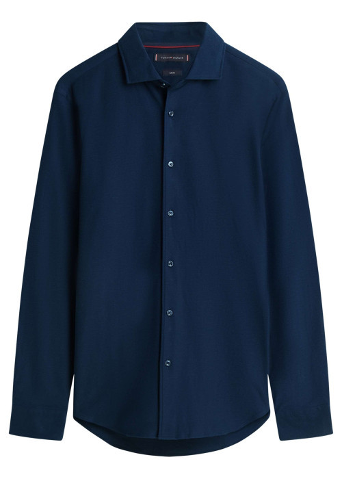 Chemise en coton marine à coupe droite pourvue d'un col à revers