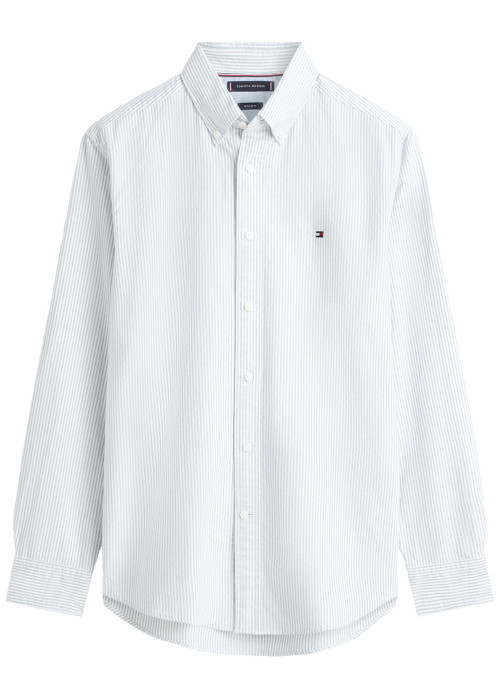 Chemise en coton verte à coupe droite ornée d'un motif à rayures
