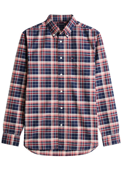 Chemise en coton bleue et rouge à coupe droite ornée d'un imprimé carreaux