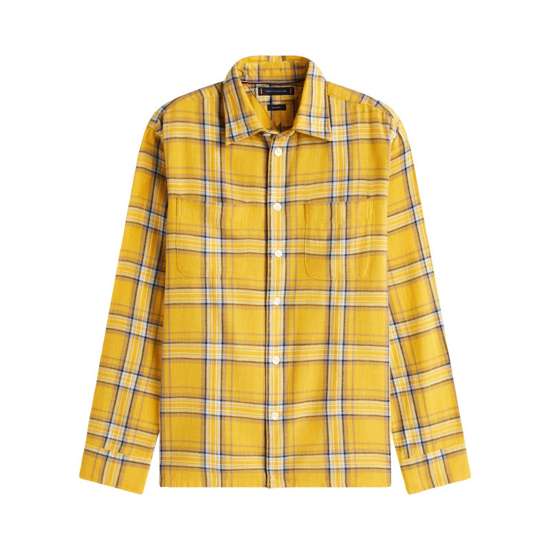 Tommy Hilfiger - Chemise En Coton Biologique Jaune à Carreaux Pourvue D'un Col à Revers - Jaune