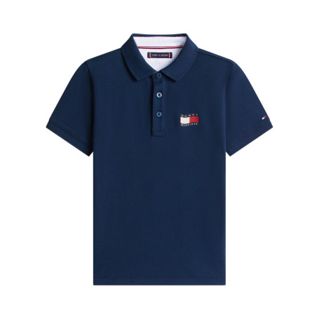 Polo en coton marine à coupe droite pourvu d'un...