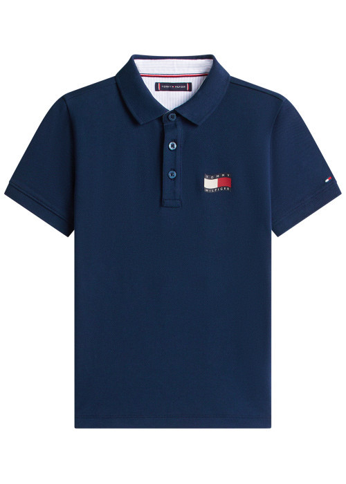 Polo en coton marine à coupe droite pourvu d'un col à revers boutonné