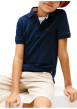 Thumbnail Polo en coton marine à coupe droite pourvu d'un col à revers boutonné - Image 4