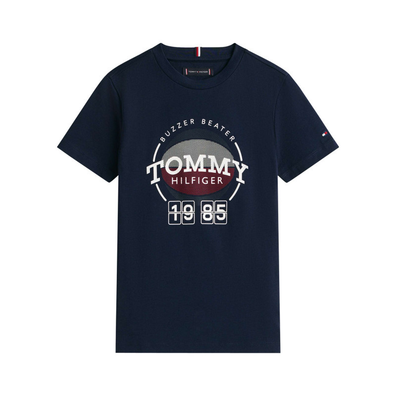 Tommy Hilfiger - T-shirt En Coton Marine Imprimé à Coupe Droite Pourvu D'un Col Rond - Bleu Foncé
