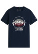 Thumbnail T-shirt en coton marine imprimé à coupe droite pourvu d'un col rond