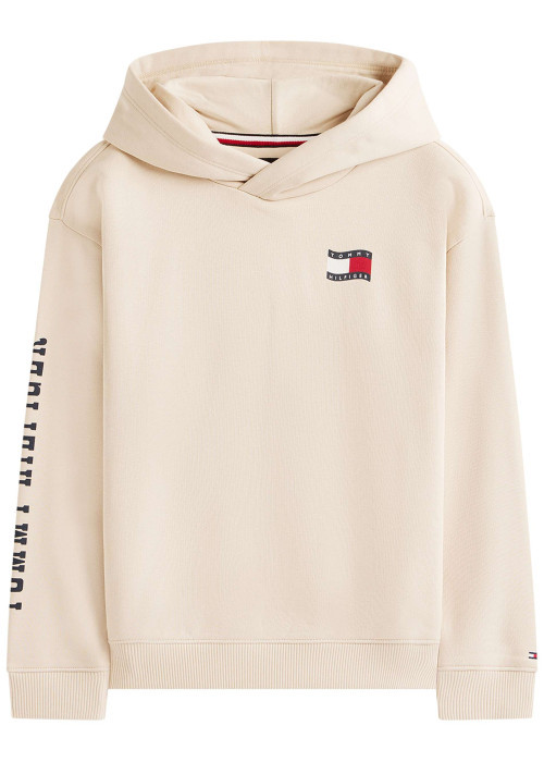 Sweat beige imprimé à coupe ajustée pourvu d'un col à capuche