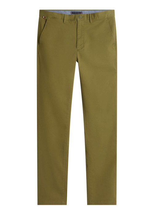 Pantalon chino Denton en coton kaki à coupe droite pourvu de poches plaquées