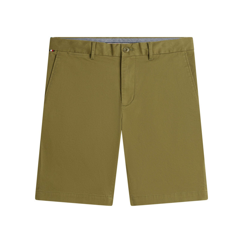 Tommy Hilfiger - Short Chino Denton En Coton Kaki à Coupe Droite Pourvu De Multiples Poches - Vert