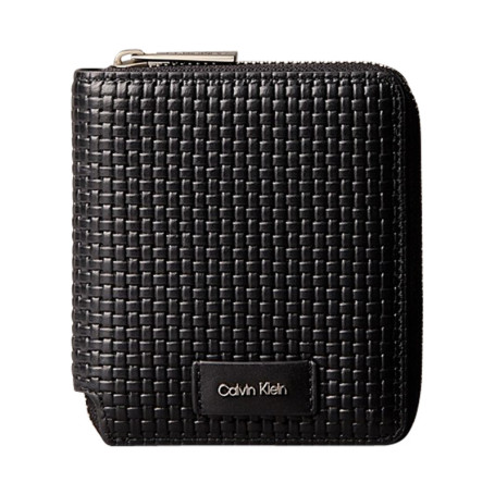 Portefeuille en cuir noir uni avec maille...