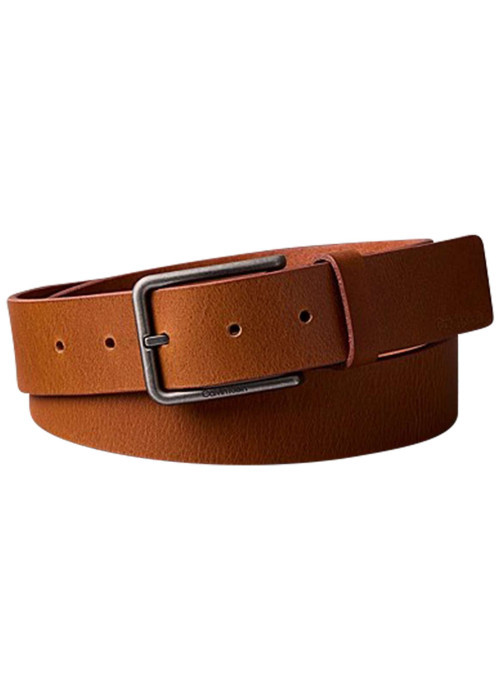 Ceinture camel unie lisse en cuir de buffle avec boucle métallique