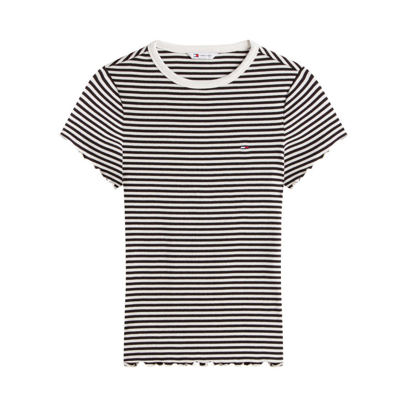 Tommy Jeans - T-shirt En Coton Noir à Rayures Avec Une Coupe Moulante Et Un Col Rond - Noir