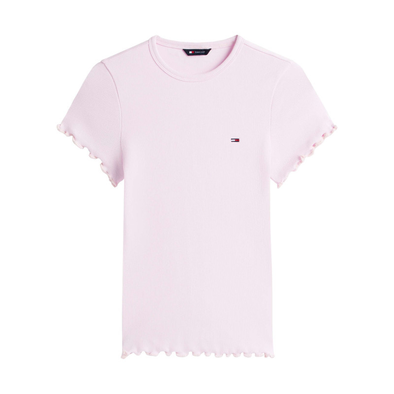 Tommy Jeans - T-shirt En Coton Rose Uni Avec Une Coupe Moulante Et Un Col Rond - Rose Tommy Jeans - T-shirt En Coton Rose Uni Avec Une Coupe Moulante Et Un Col Rond - Rose