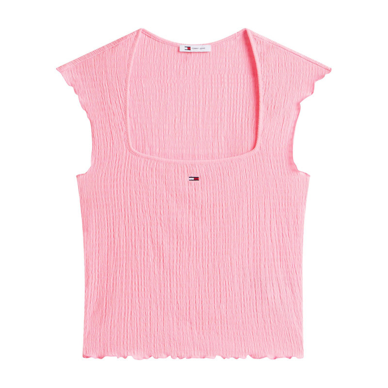 Tommy Jeans - Top Rose Uni En Maille Gaufrée Avec Une Coupe Moulante Et Un Col Carré - Rose