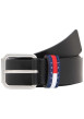 Thumbnail Ceinture en cuir de buffle noire unie avec une boucle carrée argentée