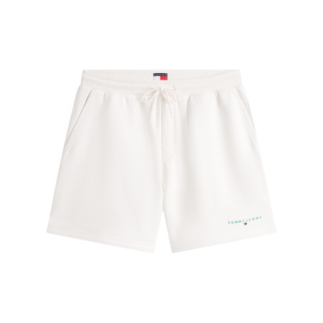 Short Jogging en coton mélangé écru uni avec...