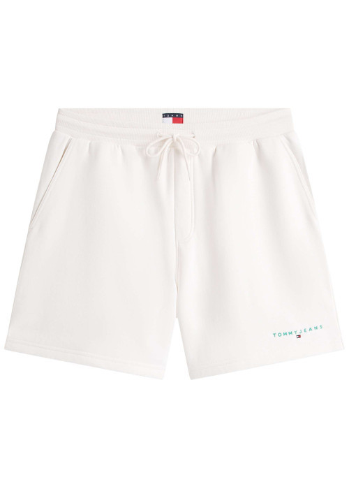 Short Jogging en coton mélangé écru uni avec une taille élastiquée