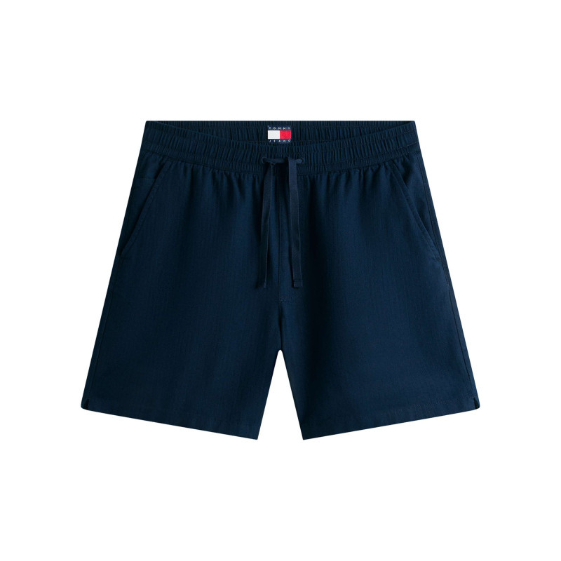 Tommy Jeans - Short Jogging En Lin Et Coton Marine Uni Avec Une Taille élastiquée - Bleu Foncé Tommy Jeans - Short Jogging En Lin Et Coton Marine Uni Avec Une Taille élastiquée - Bleu Foncé