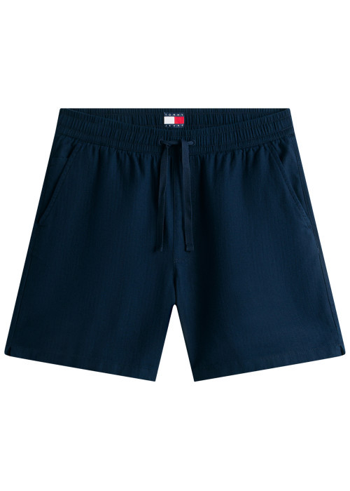 Short Jogging en lin et coton marine uni avec une taille élastiquée