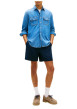 Thumbnail Short Jogging en lin et coton marine uni avec une taille élastiquée - Image 4