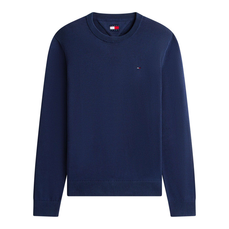 Tommy Jeans - Pull En Coton Marine Uni Avec Une Coupe Droite Et Un Col Rond - Bleu Foncé