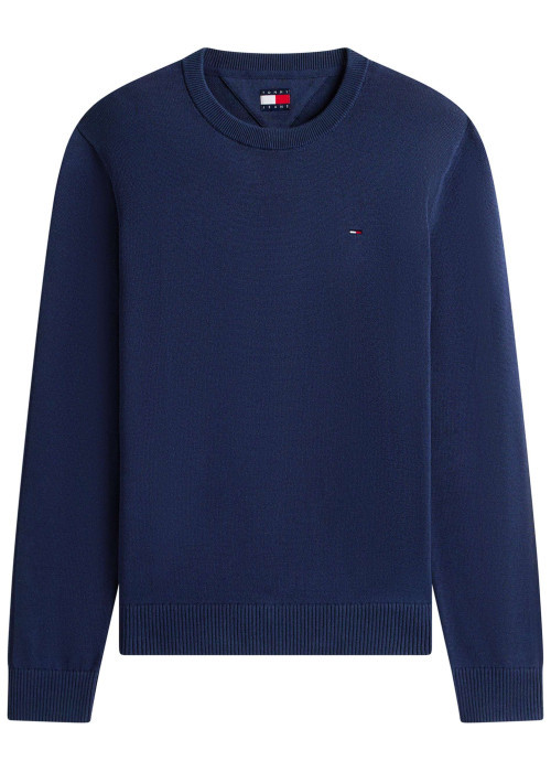 Pull en coton marine uni avec une coupe droite et un col rond