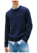 Thumbnail Pull en coton marine uni avec une coupe droite et un col rond - Image 2